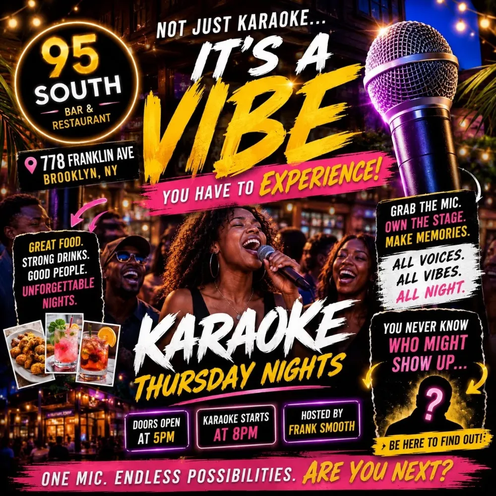 Karaoke Soul Thursdays at 95 South Soul Food Restaurant & Lounge, Brooklyn – event flyer