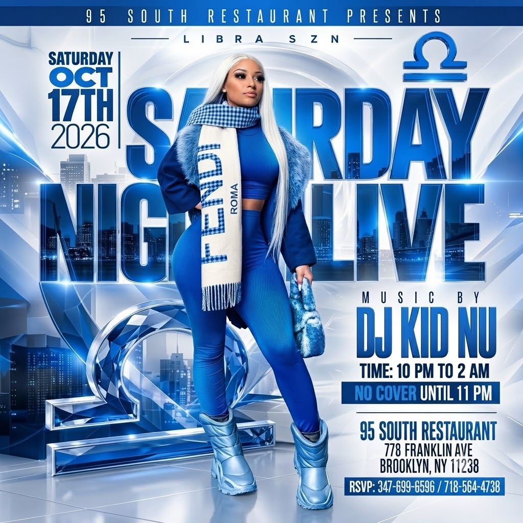 Saturday Night Live at 95 South Soul Food Restaurant, Brooklyn – event flyer